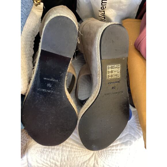 Balenciaga Paris Taupe Tan Suede Strappy Ankle Wrap Espadrille Platform Heels 9 - Picture 9 of 9